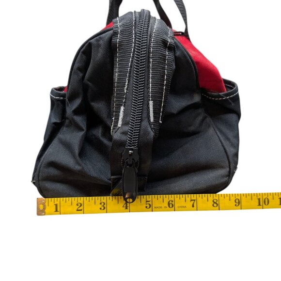 Husky Zippered Tool Bag Red Black 15 in Wide Mouth Canvas 5 Outer Pockets - Picture 8 of 11